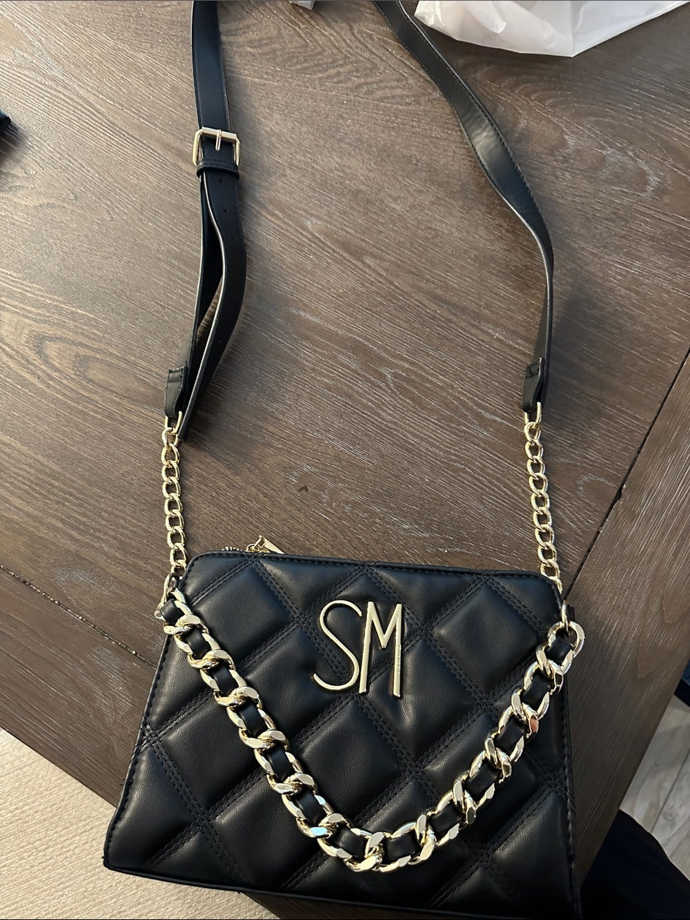 SM Quilted Crossbody Bag in Black with Gold Chain